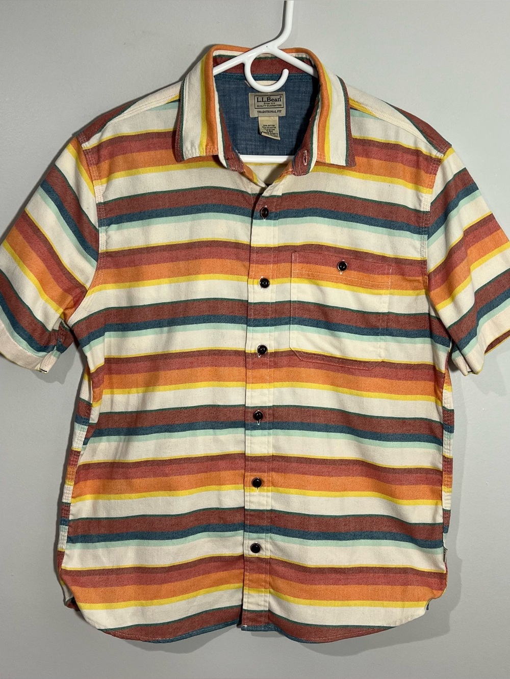 L.L. Bean Traditional Striped Multi Color Short Sleeve Button Shirt Mens Small